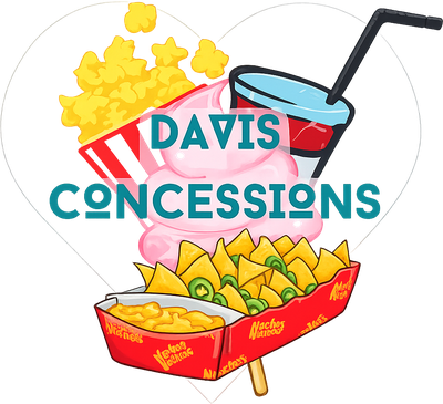 Davis Concessions logo with popcorn, cotton candy, and nachos